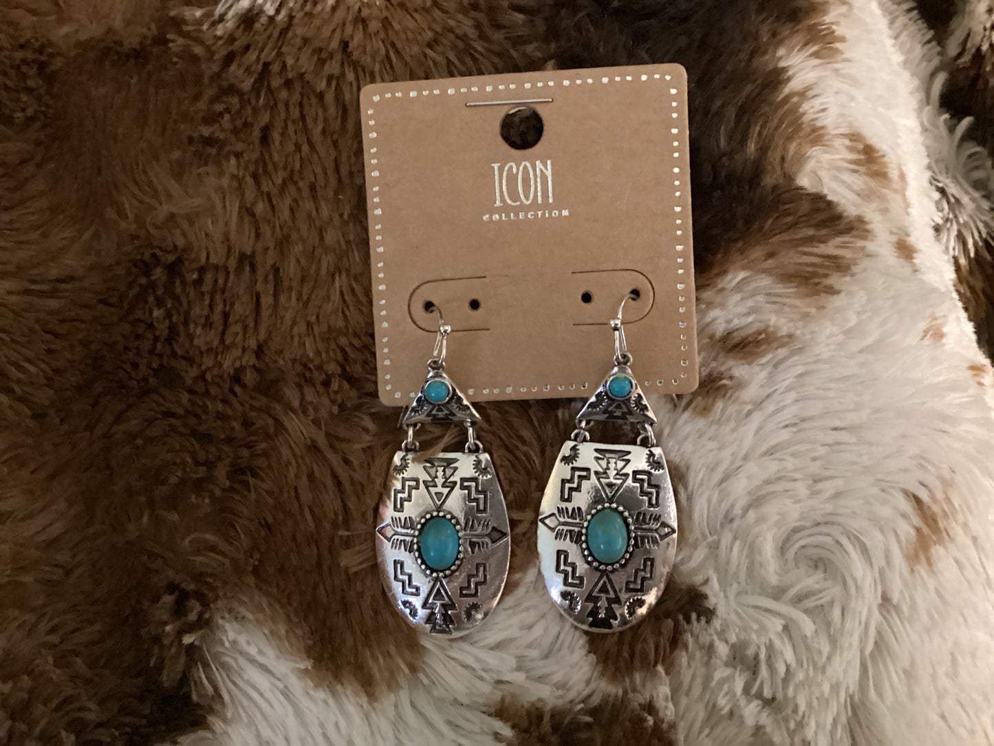 Aztec Silver and Turquoise Earrings