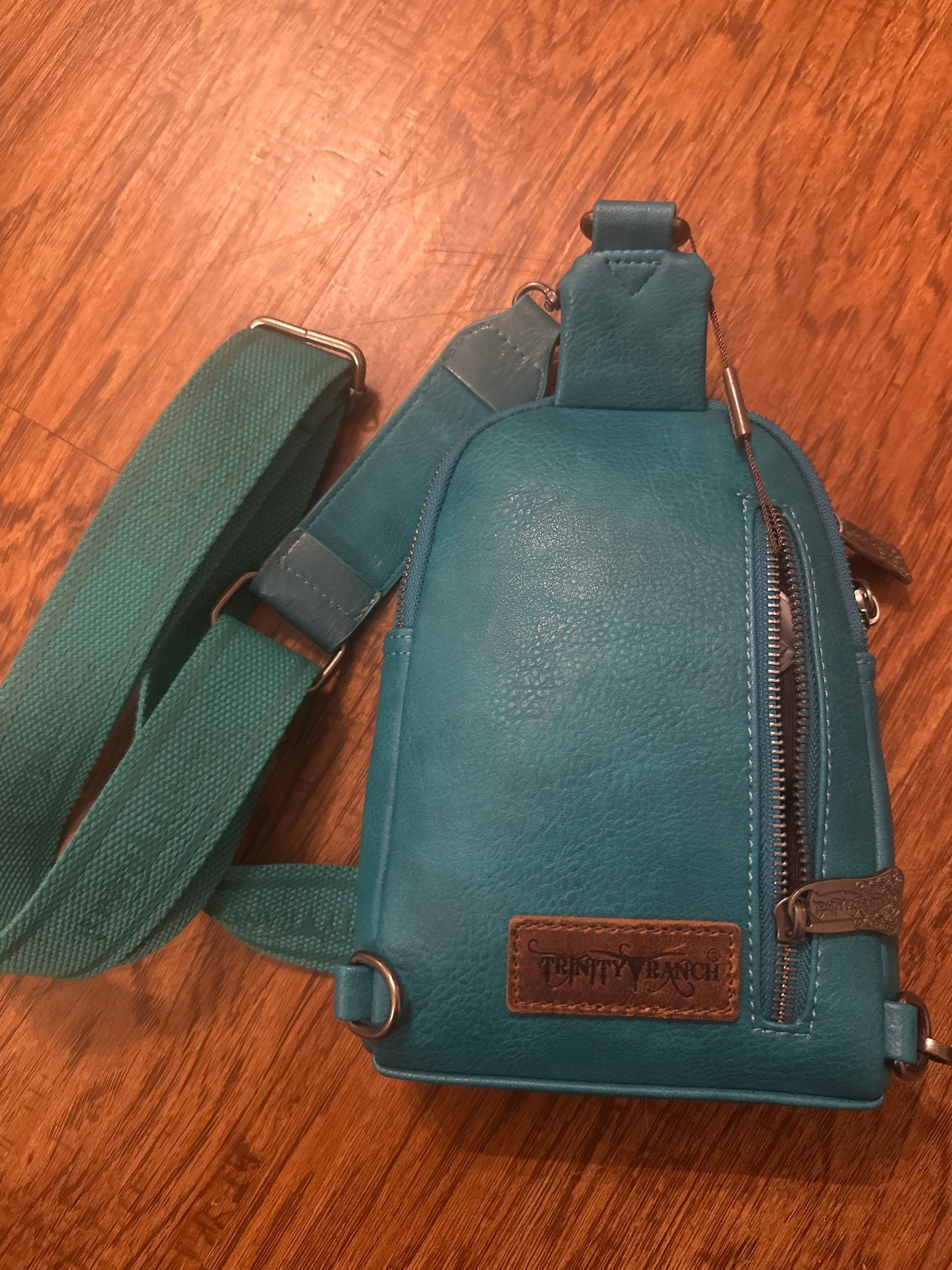 Turquoise Crossbody with Cowhide