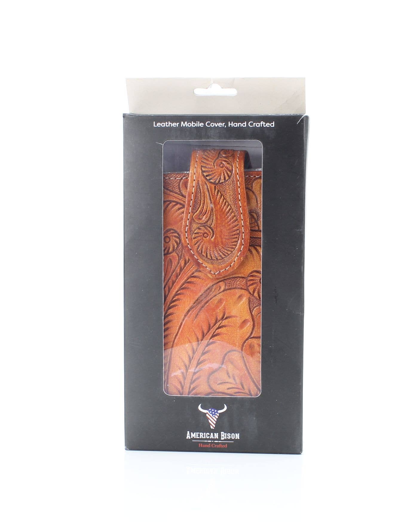 American Bison Floral Tooled Leather Phone Case for Belt