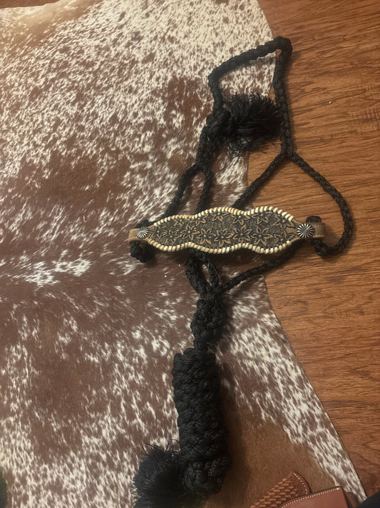Black muletape halter with leather nose and