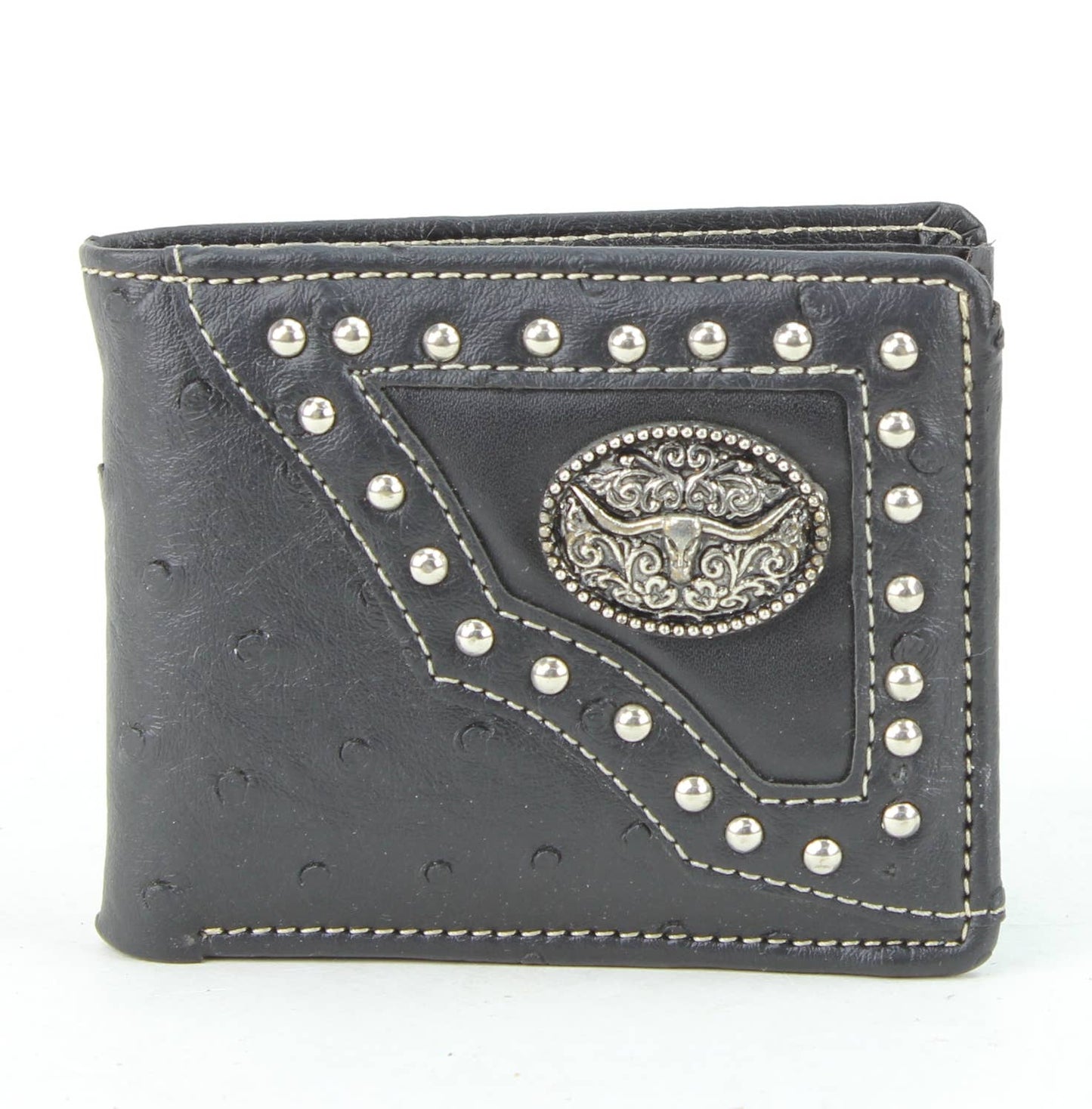 American Bison Vegan Leather Concho Bifold w Steer Medallion