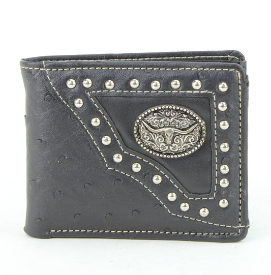 American Bison Vegan Leather Concho Bifold w Steer Medallion