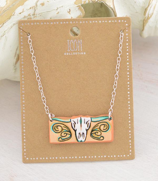 Steer Skull Leather Necklace