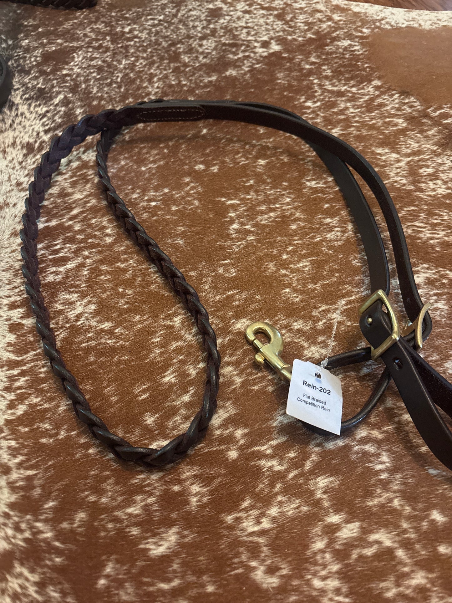 Dark oil braided leather barrel reins