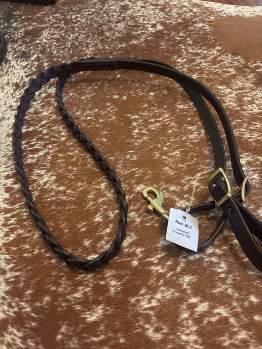 Dark oil braided leather barrel reins