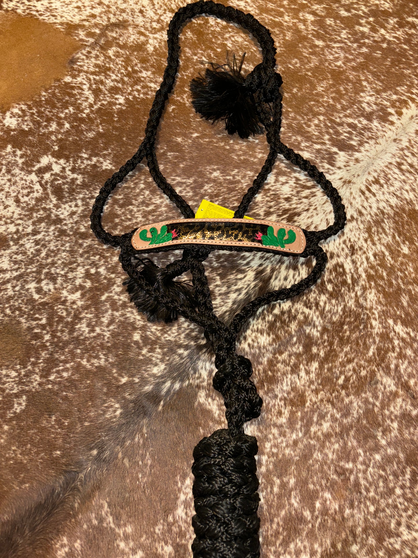 Black Mule Tape Halter with Leopard and Cactus Design