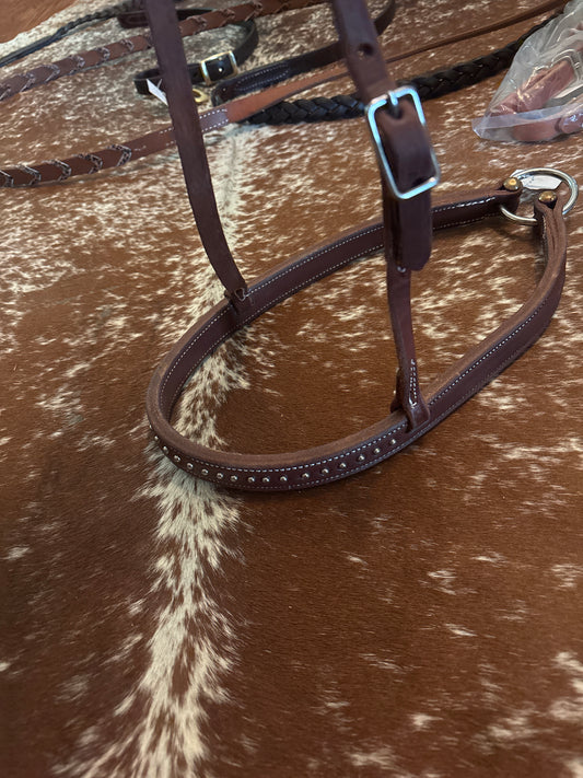 Leather noseband with silver dots