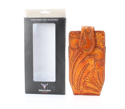 American Bison Floral Tooled Leather Phone Case for Belt
