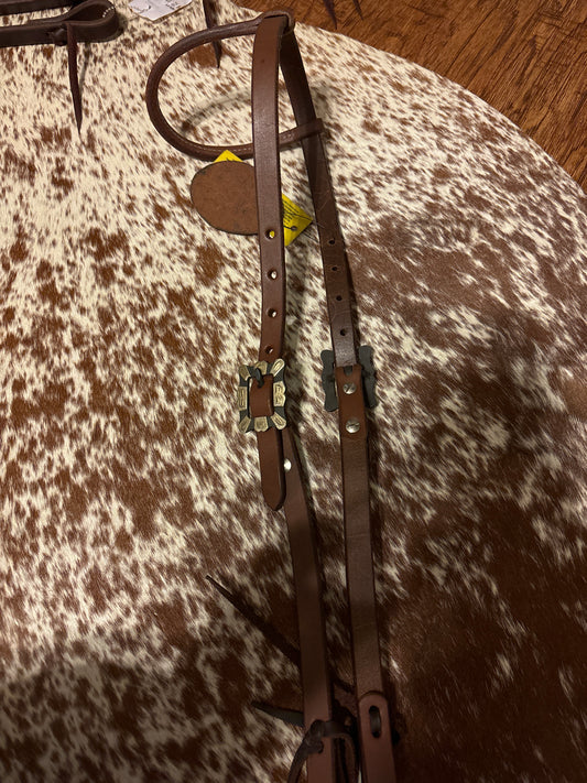 Oiled Single Ear Headstall with silver buckles