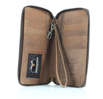 American Bison Floral Tooled Ladies Wristlet