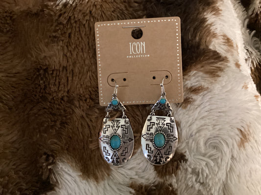Aztec Silver and Turquoise Earrings