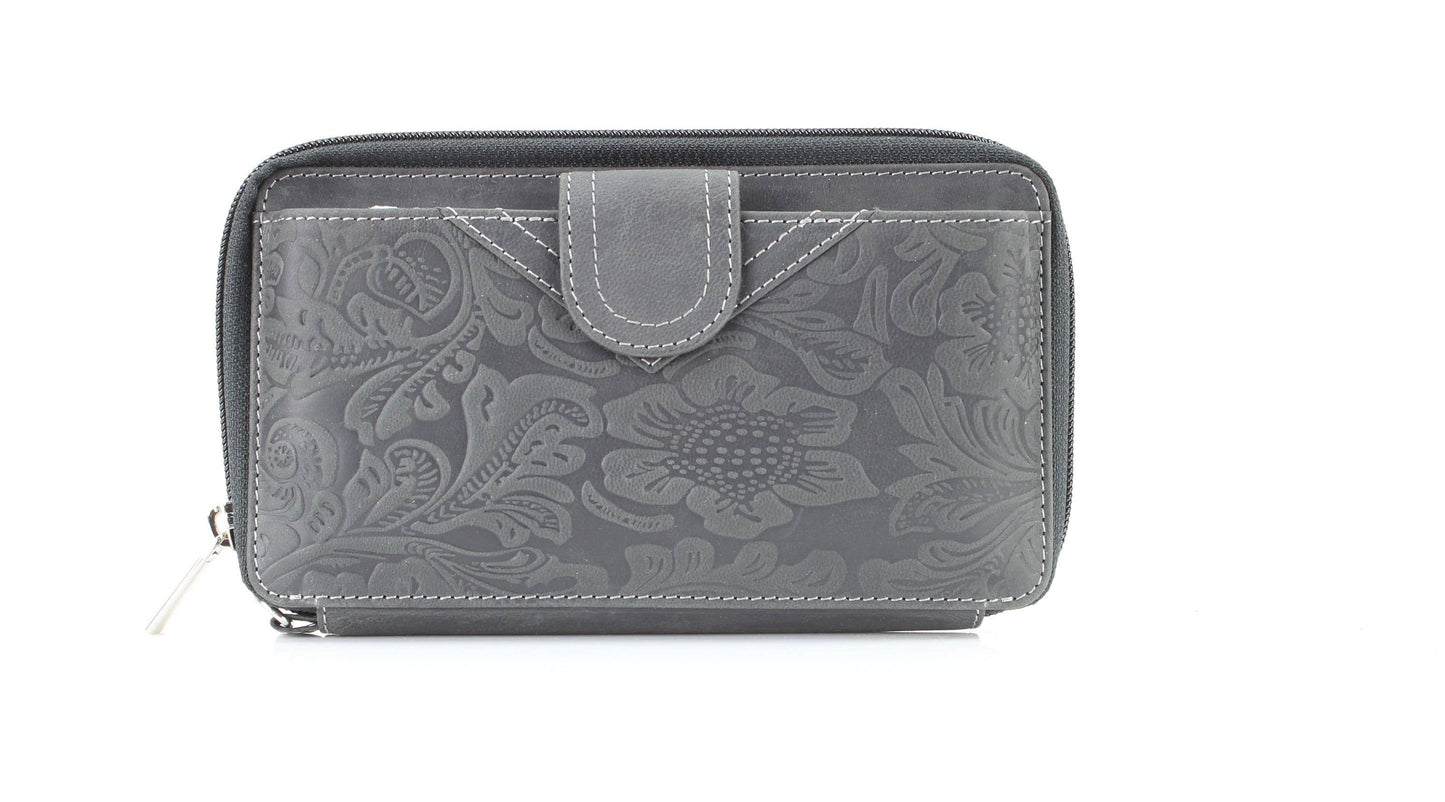 American Bison Floral Tooled Ladies Wristlet