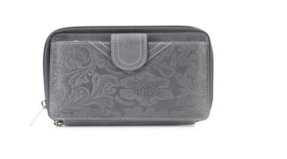 American Bison Floral Tooled Ladies Wristlet