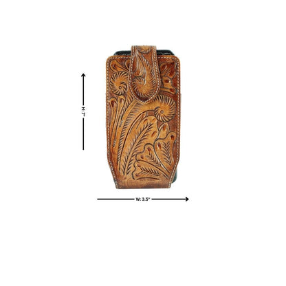 American Bison Floral Tooled Leather Phone Case for Belt