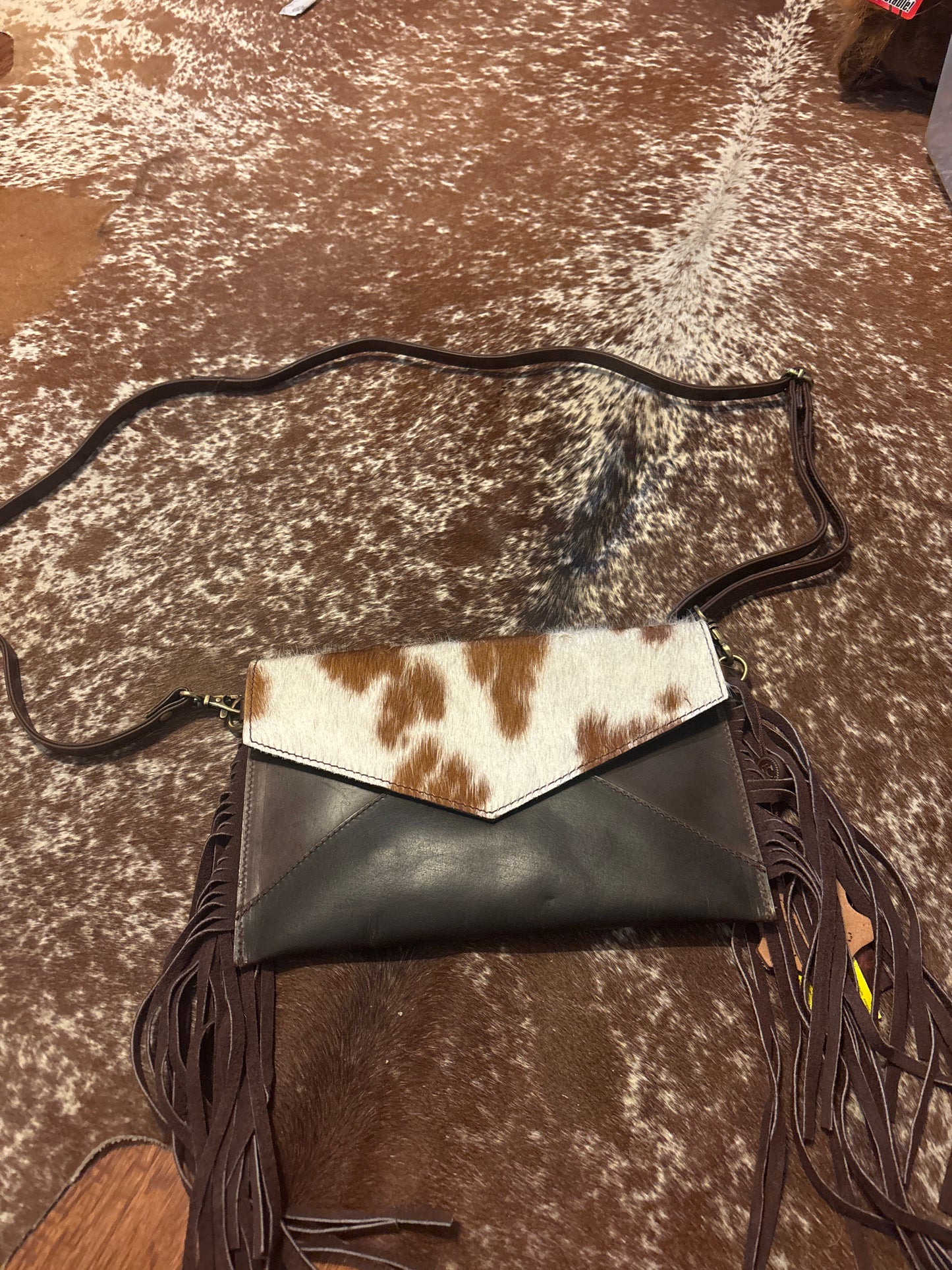 Cowhide and Fringe Crossbody Bag