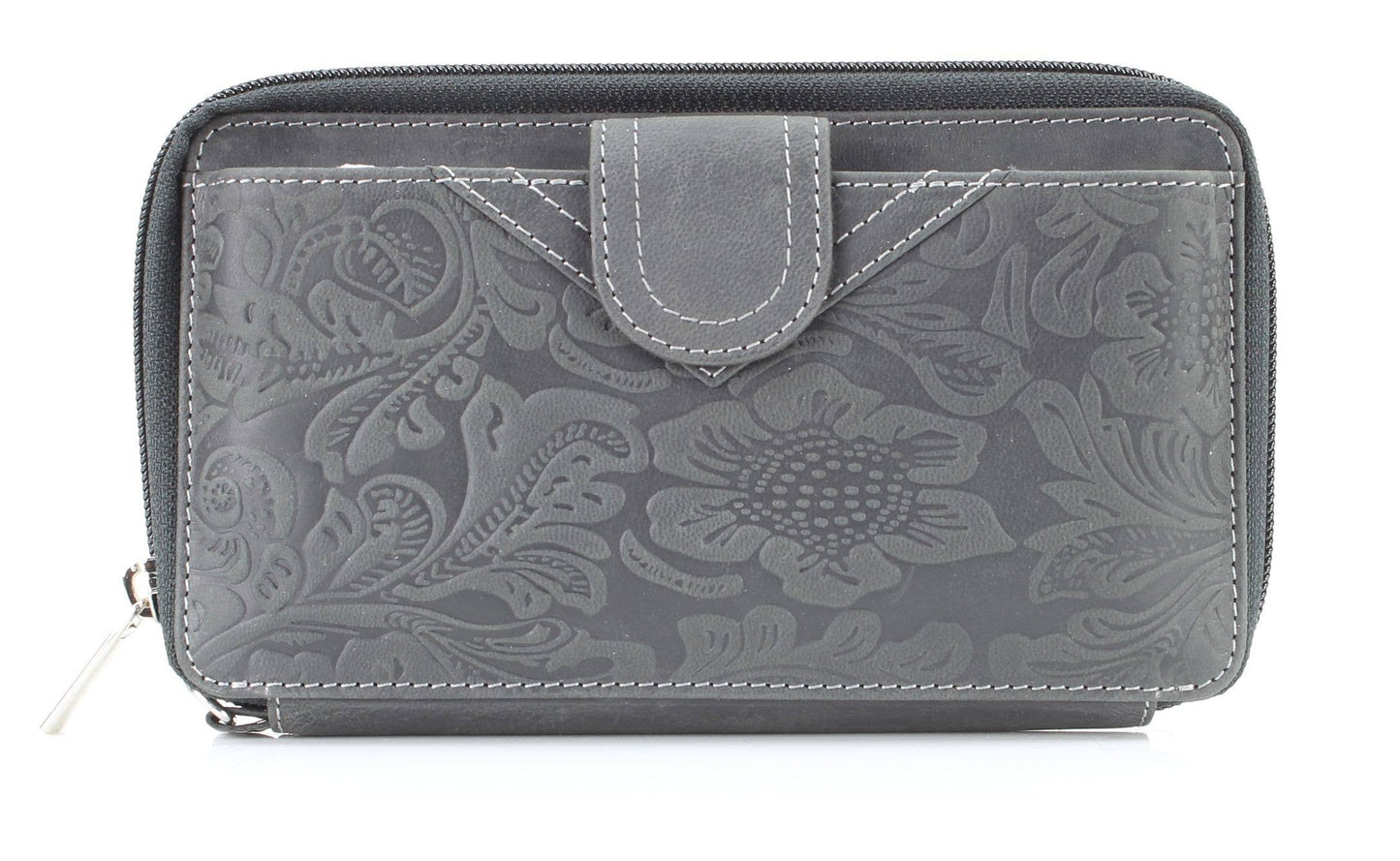American Bison Floral Tooled Ladies Wristlet