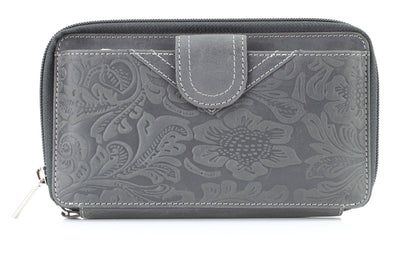 American Bison Floral Tooled Ladies Wristlet
