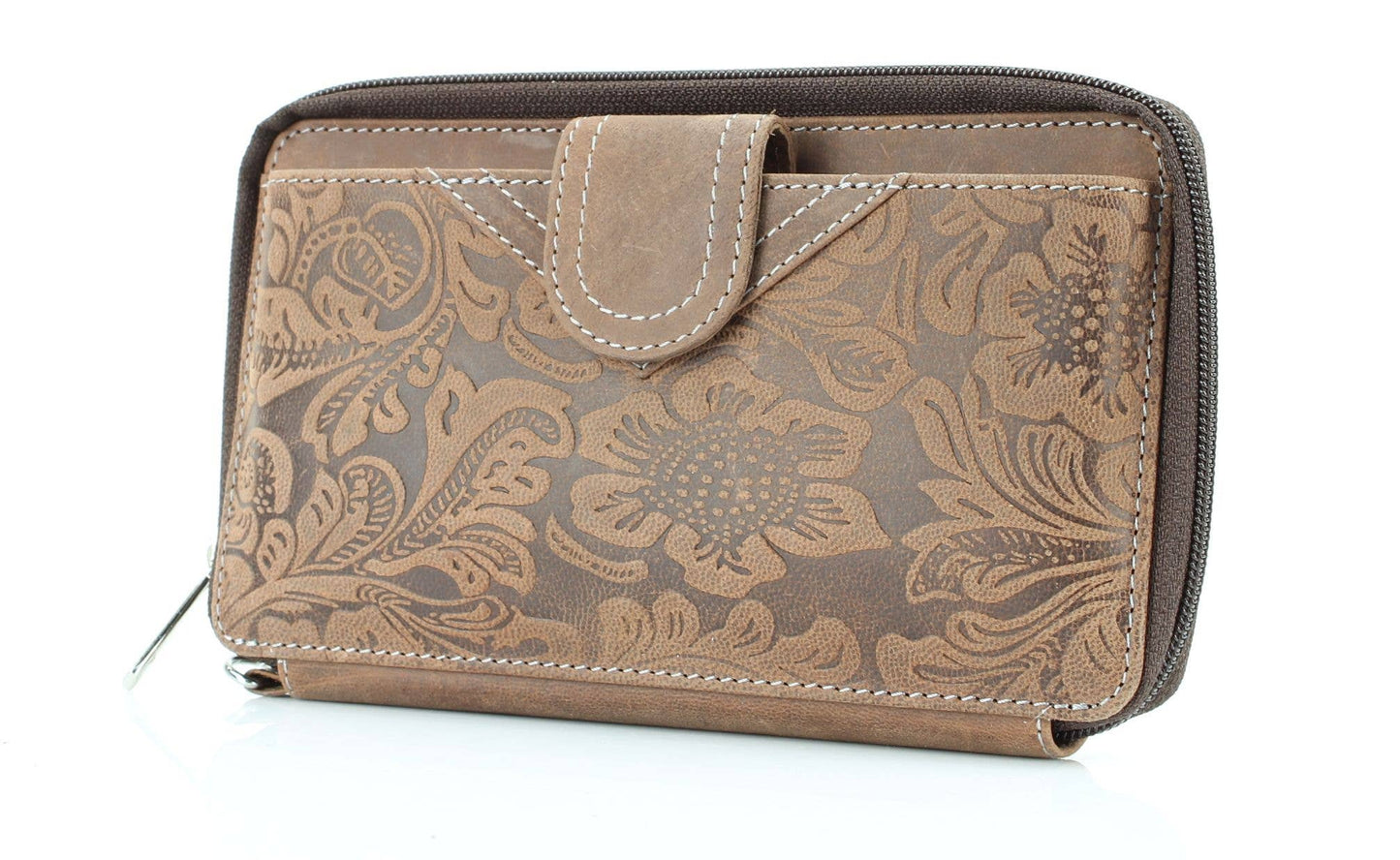 American Bison Floral Tooled Ladies Wristlet