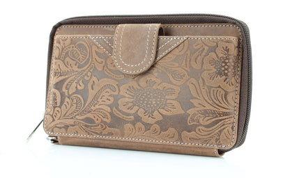 American Bison Floral Tooled Ladies Wristlet