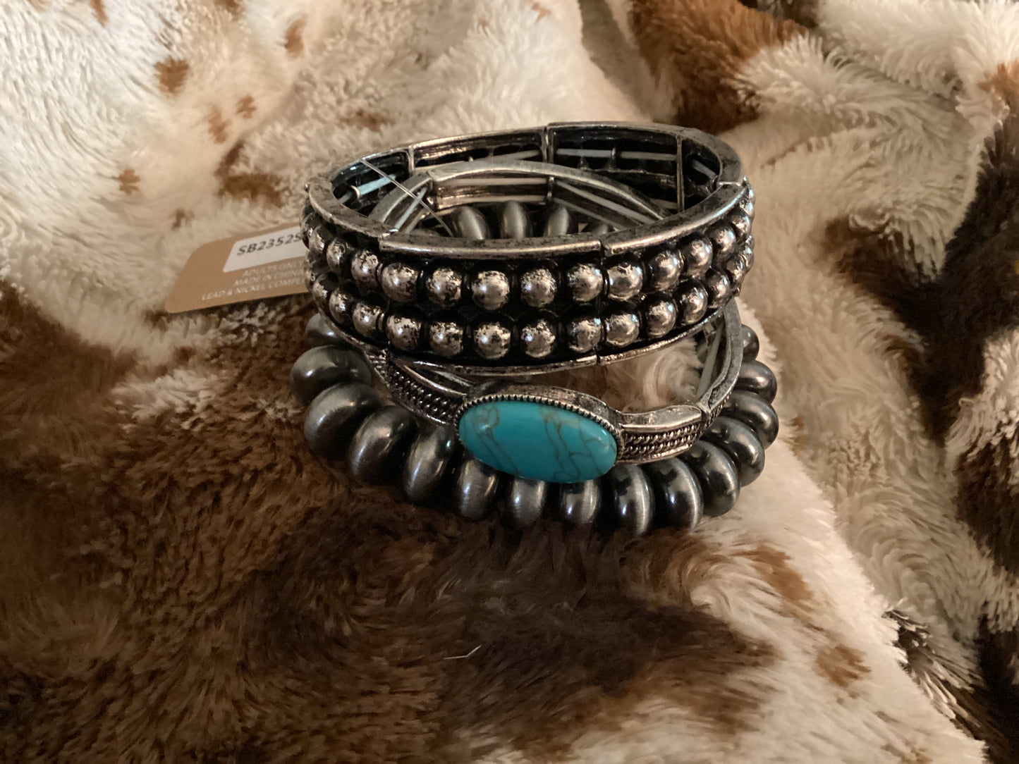 Turquoise and Silver 3 Pc Bracelet Set