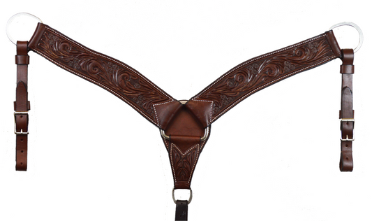 2-3/4 Dark Oil Tooled Leather Breast Collar