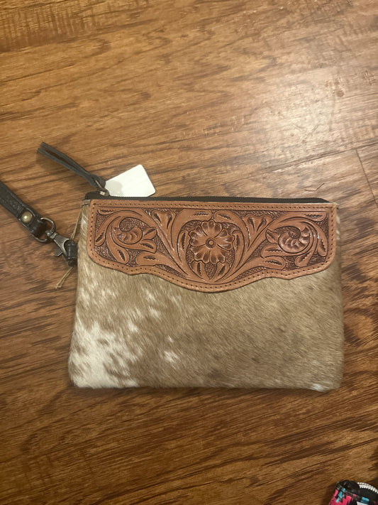 Cowhide Wristlet with Tooled Leather