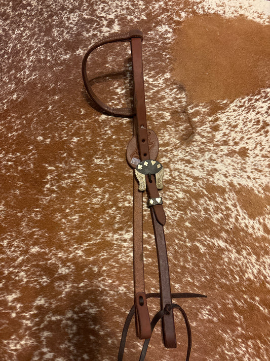 Oiled Single Ear Headstall with Card Suit Buckle