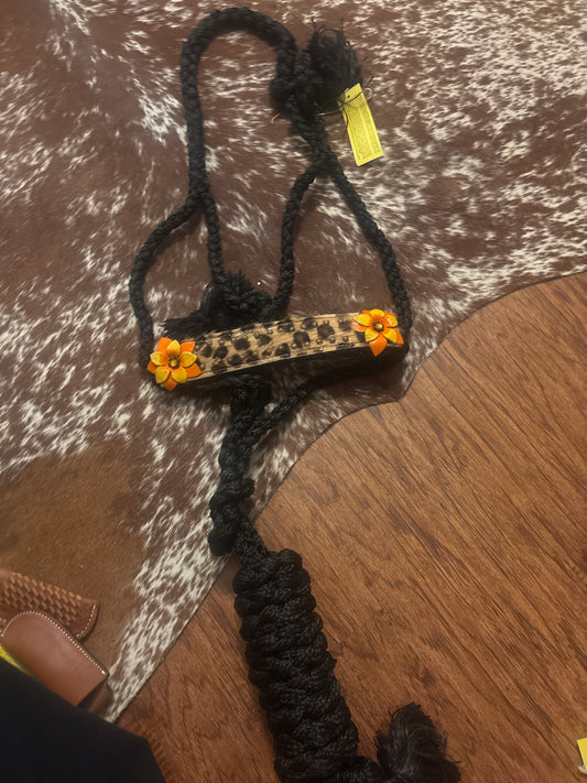 Black muletape halter with leopard and flower nose and