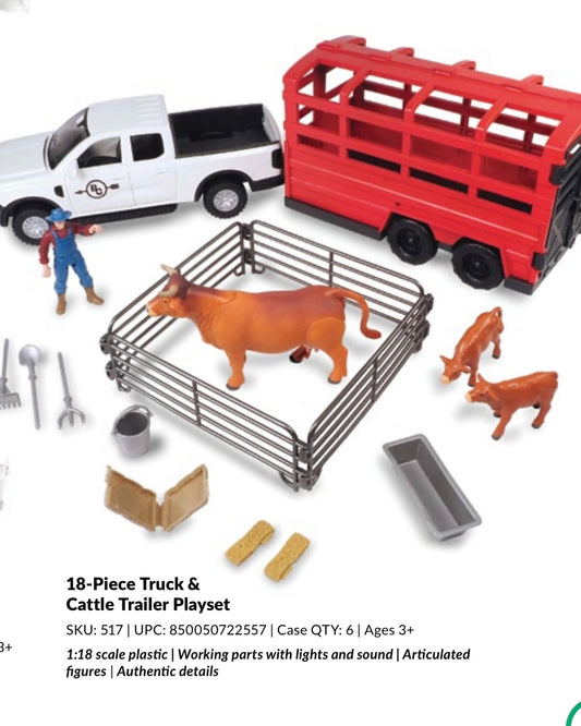 18 piece Truck & Cattle Trailer Playset