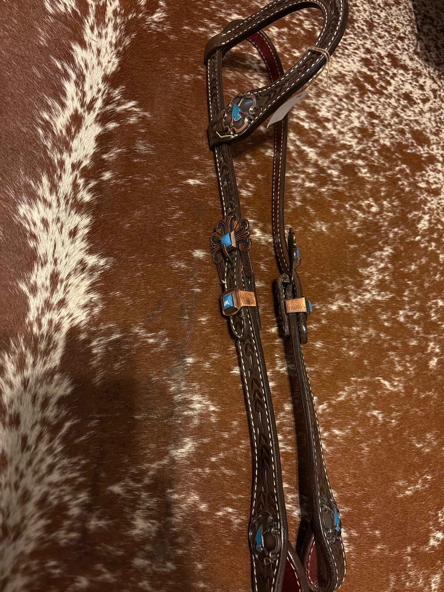 Chocolate leather single ear headstall with conchos