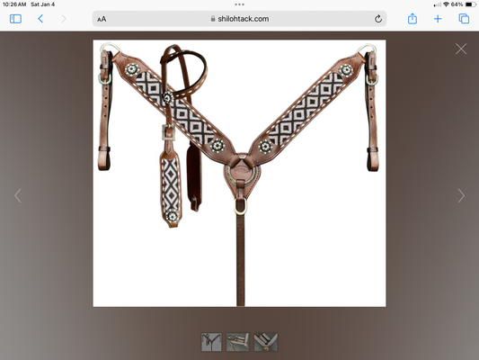 Showman Woven Fabric Southwest Overlay leather One Ear Headstall and Breastcollar Set