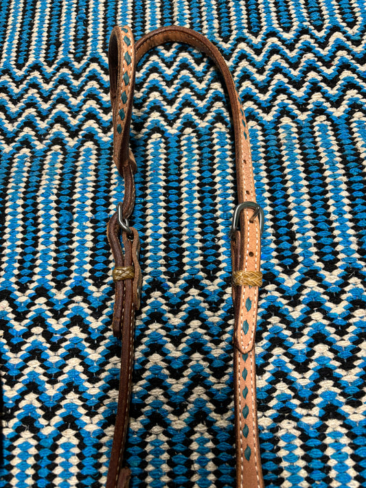 Turquoise buckstitch and rough out single ear headstall