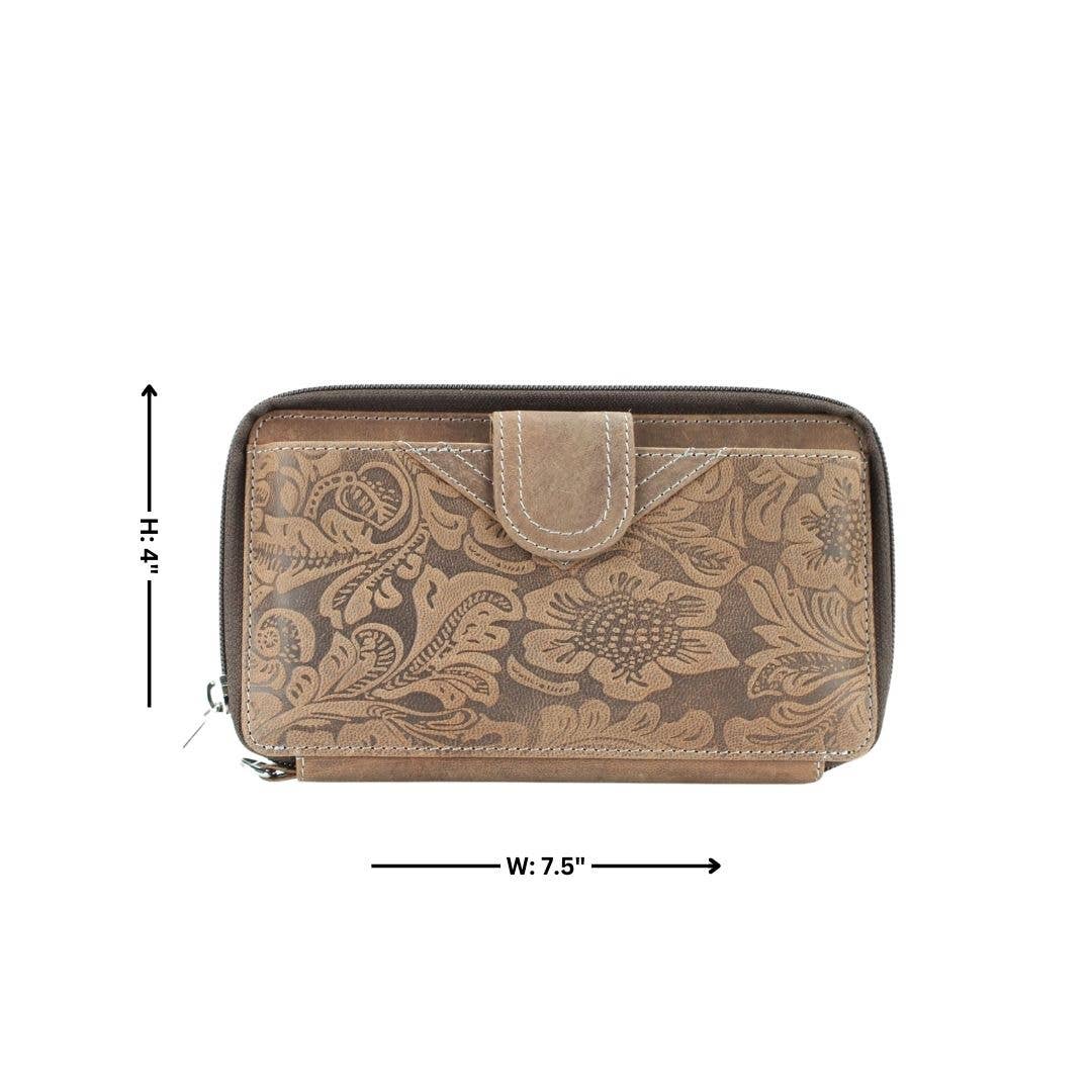 American Bison Floral Tooled Ladies Wristlet