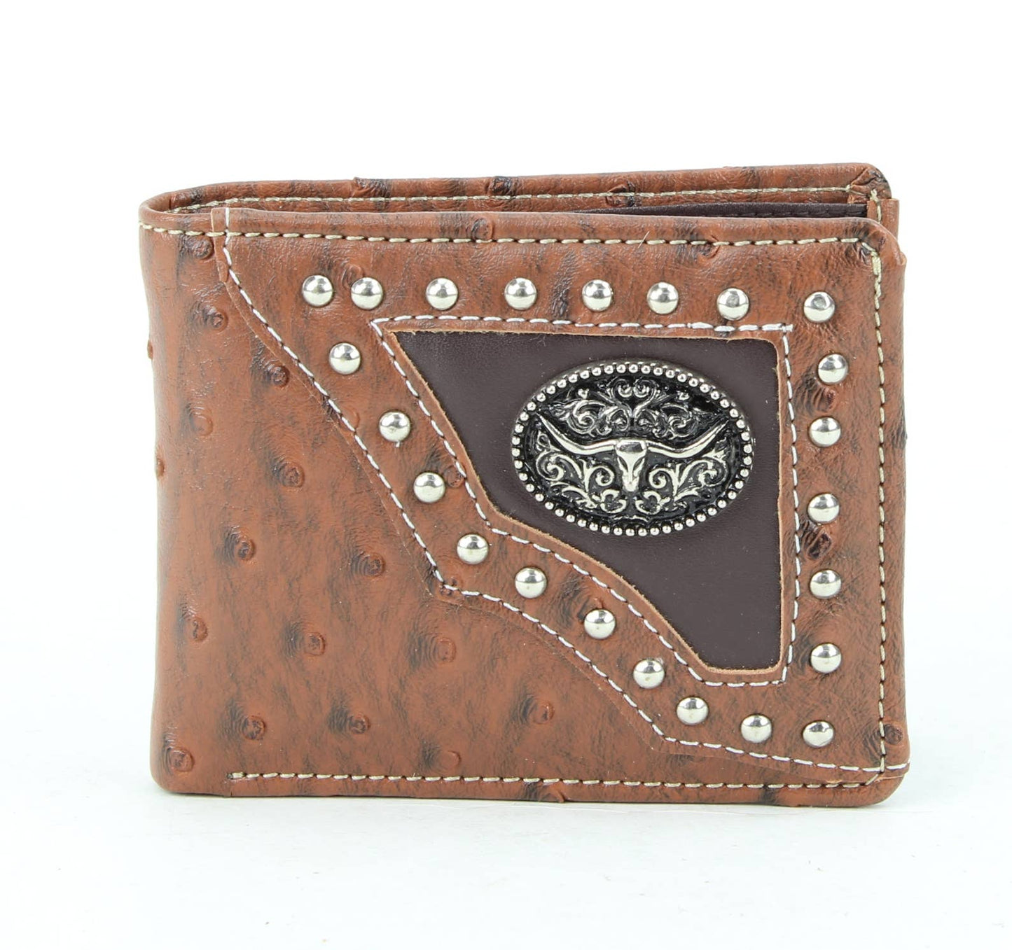 American Bison Vegan Leather Concho Bifold w Steer Medallion