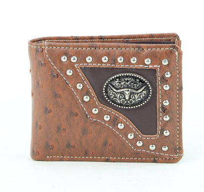 American Bison Vegan Leather Concho Bifold w Steer Medallion