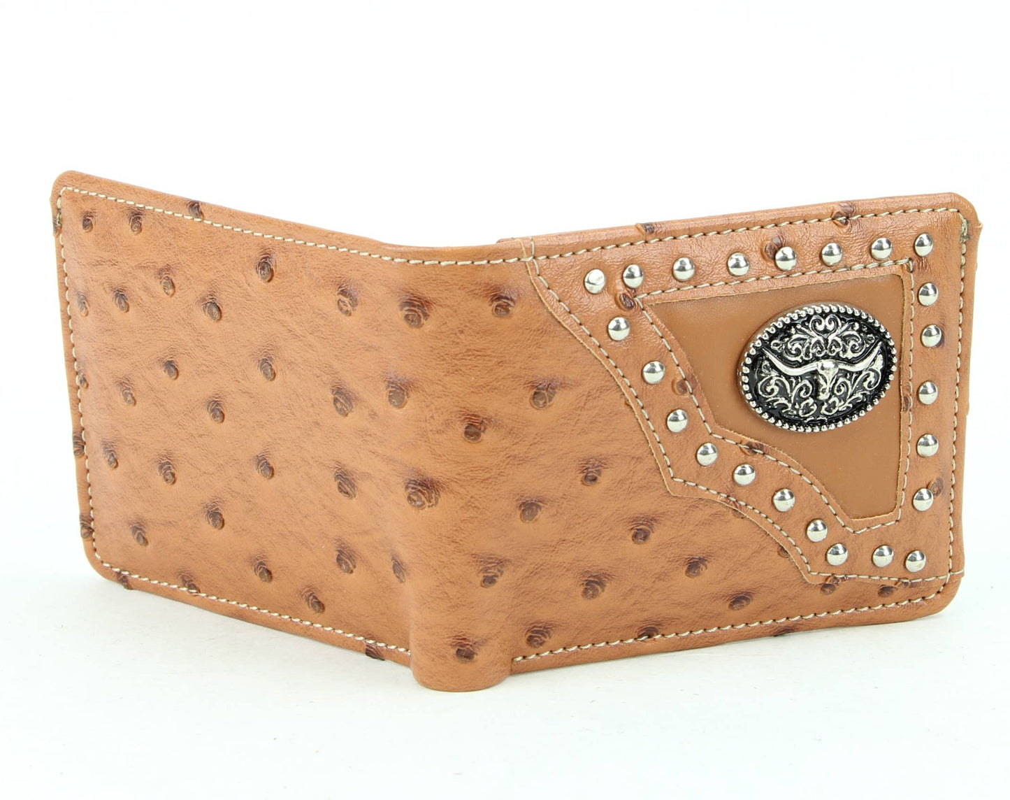 American Bison Vegan Leather Concho Bifold w Steer Medallion