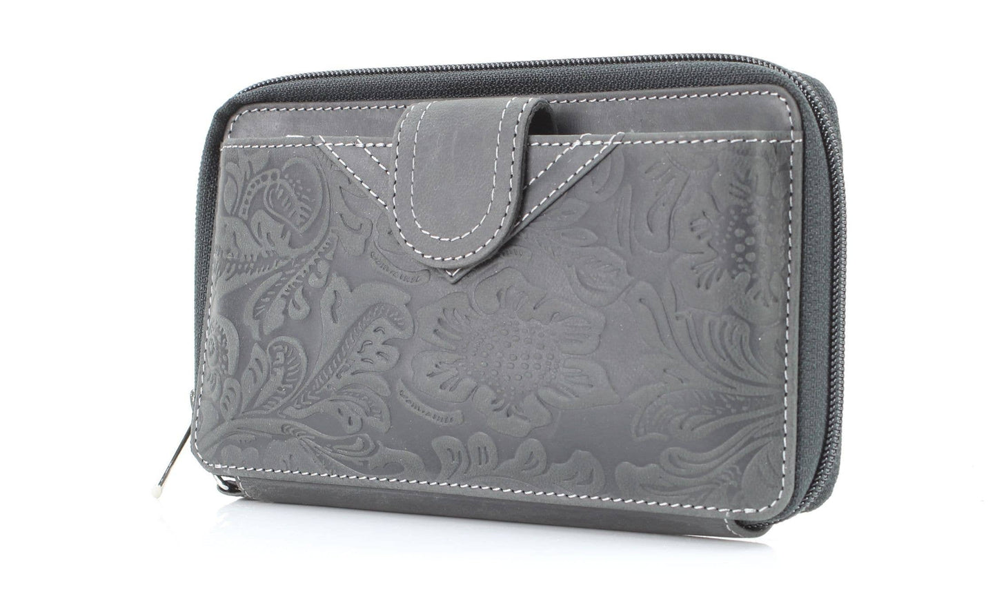 American Bison Floral Tooled Ladies Wristlet