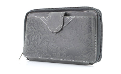 American Bison Floral Tooled Ladies Wristlet