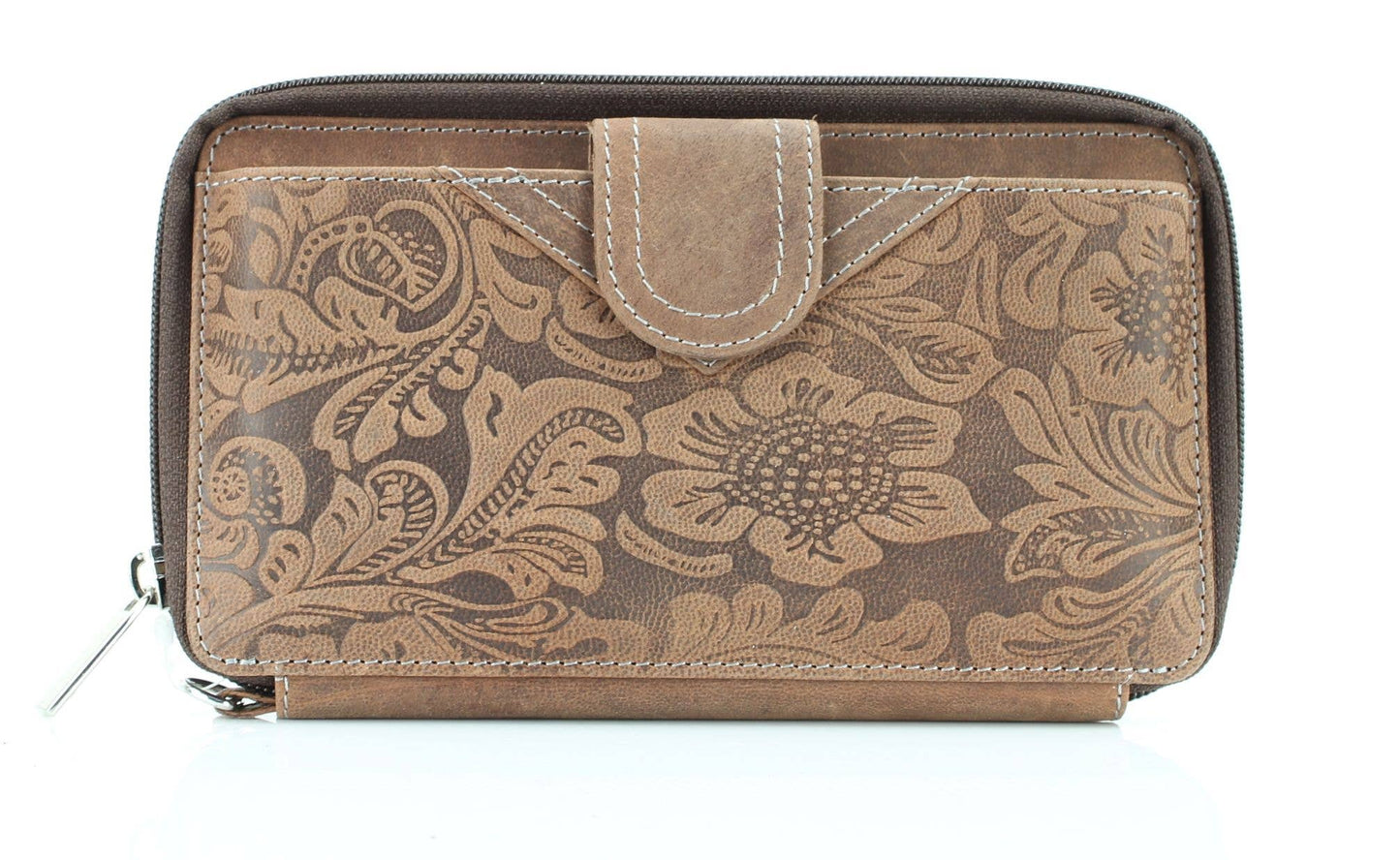American Bison Floral Tooled Ladies Wristlet