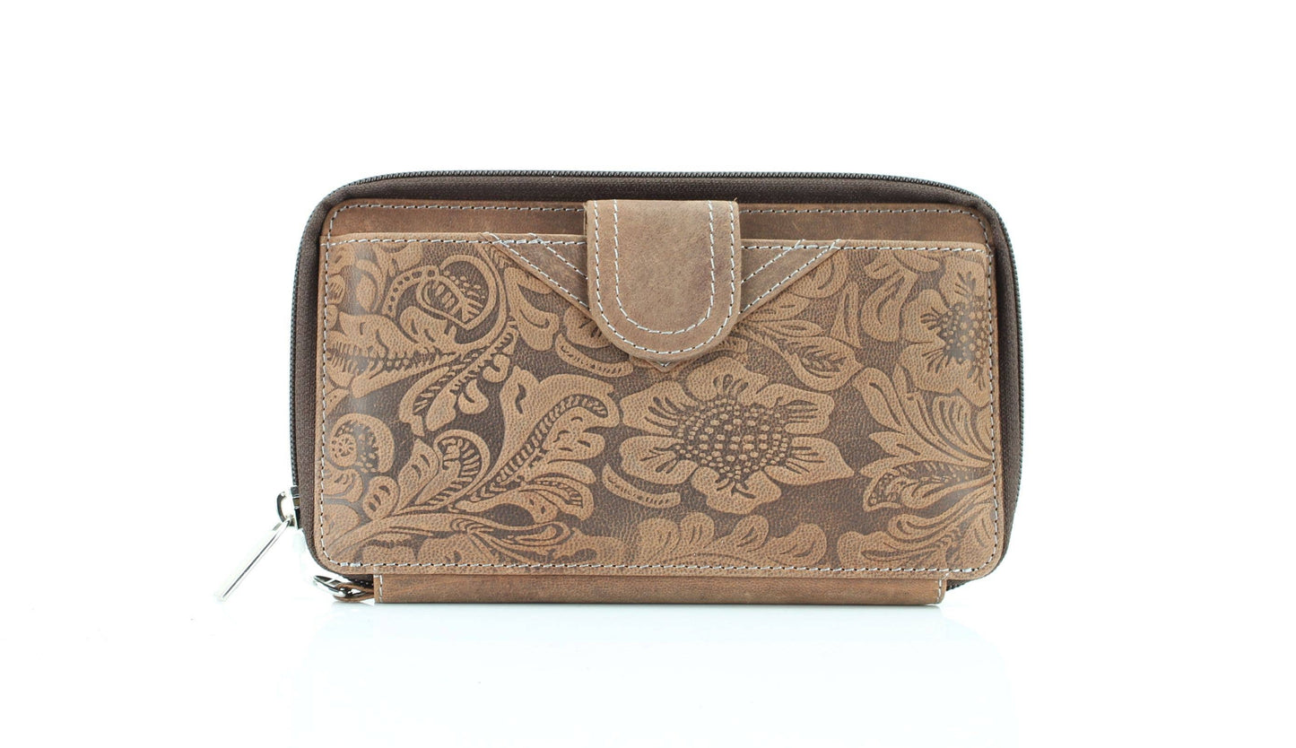 American Bison Floral Tooled Ladies Wristlet