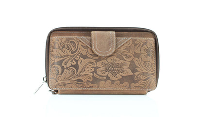 American Bison Floral Tooled Ladies Wristlet