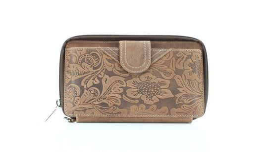 American Bison Floral Tooled Ladies Wristlet