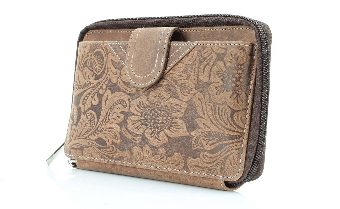 American Bison Floral Tooled Ladies Wristlet