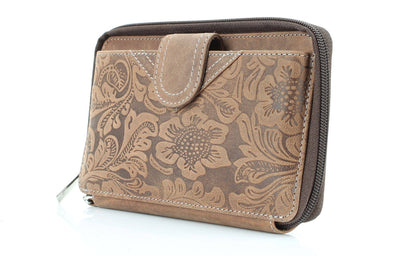 American Bison Floral Tooled Ladies Wristlet